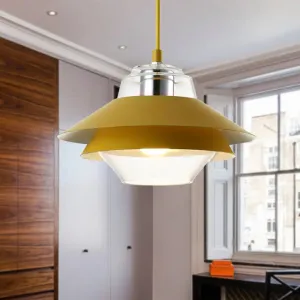 Stylish Gray/Yellow Flared Hanging Pendant Light with Clear Glass Shade