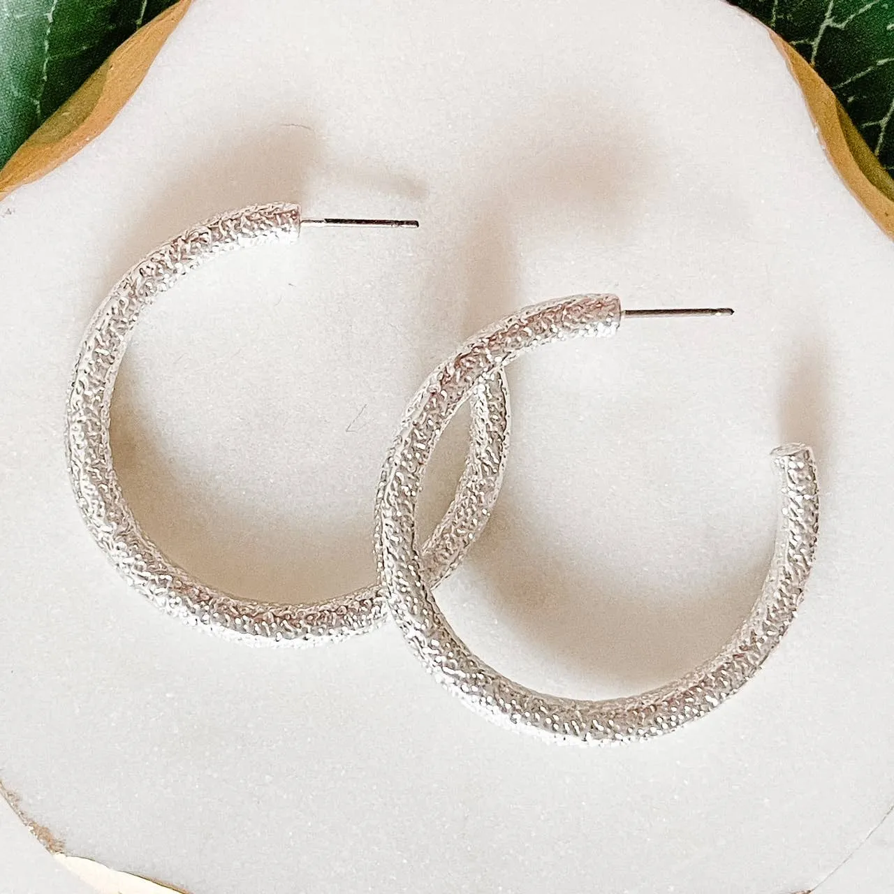 Textured Silver Hoops