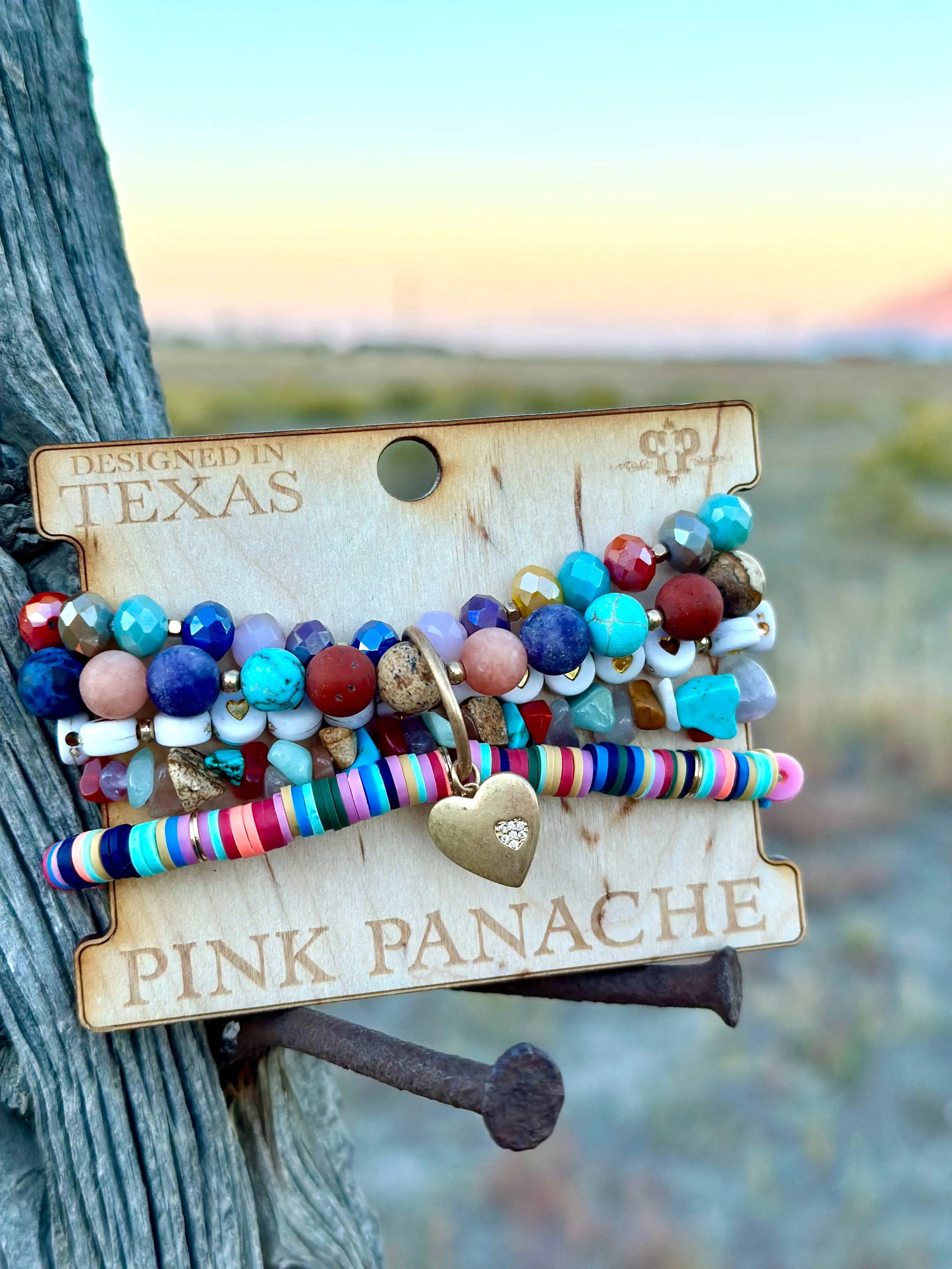 The Pink Panache Love Charm Stack Bracelet Set