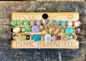 The Pink Panache Multi Stone Cross Bracelet Set