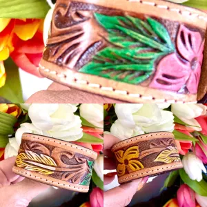 The Tooled Floral Leather Cuff Bracelet