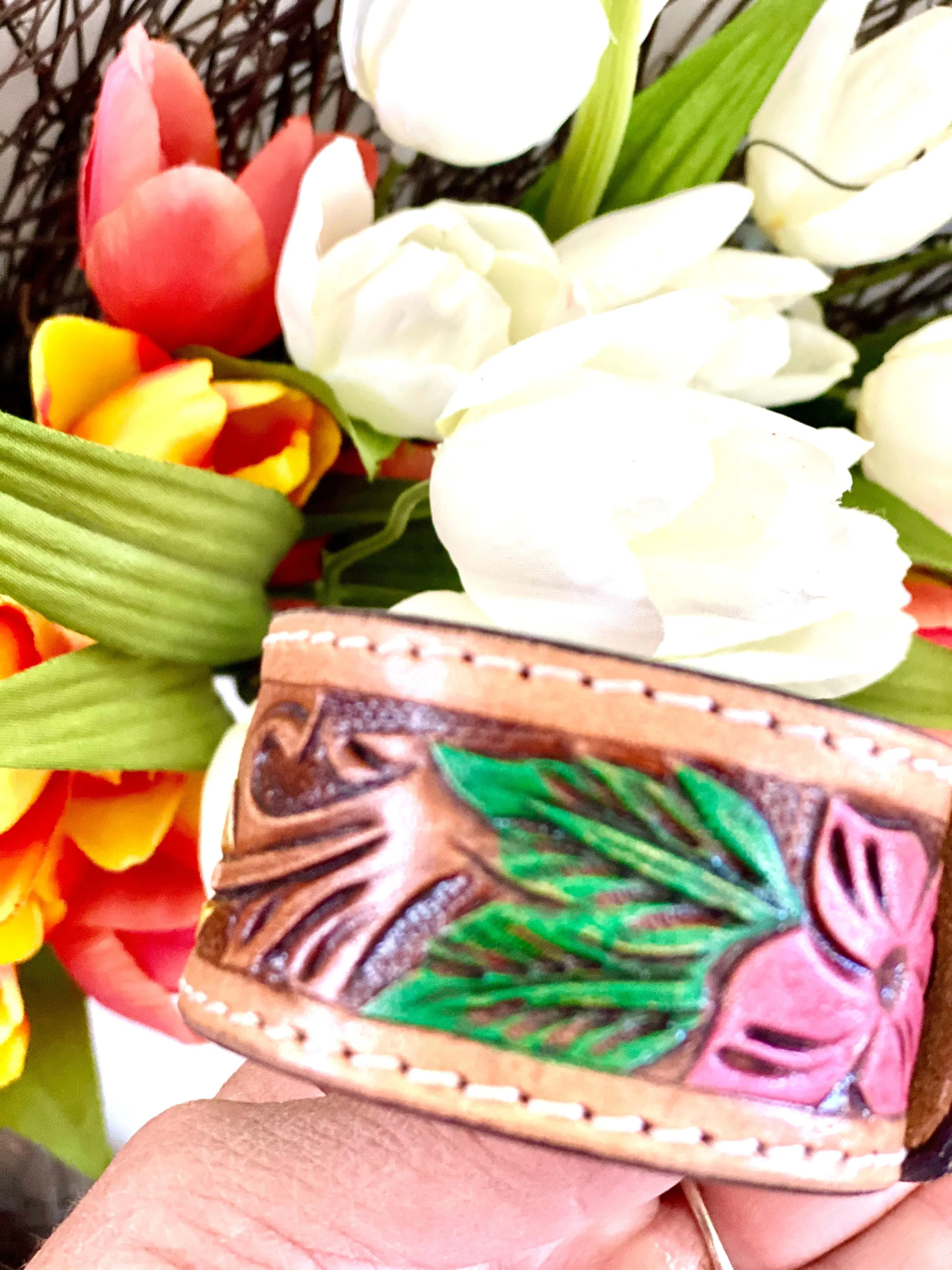 The Tooled Floral Leather Cuff Bracelet