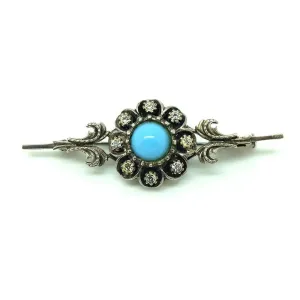 Vintage 1940s Paste Turquoise Silver Bar Brooch