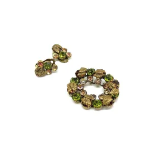 Vintage 1950's Green Brooch & Earrings Set