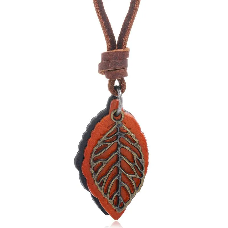 Vintage Leaf Leather Simple Necklace 24976374YM