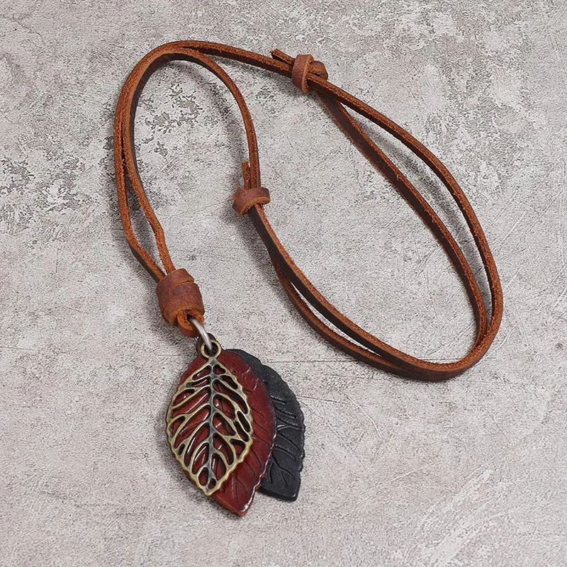 Vintage Leaf Leather Simple Necklace 24976374YM