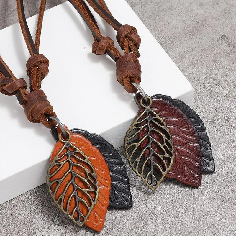 Vintage Leaf Leather Simple Necklace 24976374YM