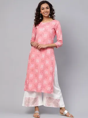 Women Pink & White Printed Kurta Set