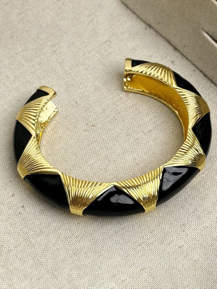 Women's Vintage Black Gold Enamel Open Bracelet