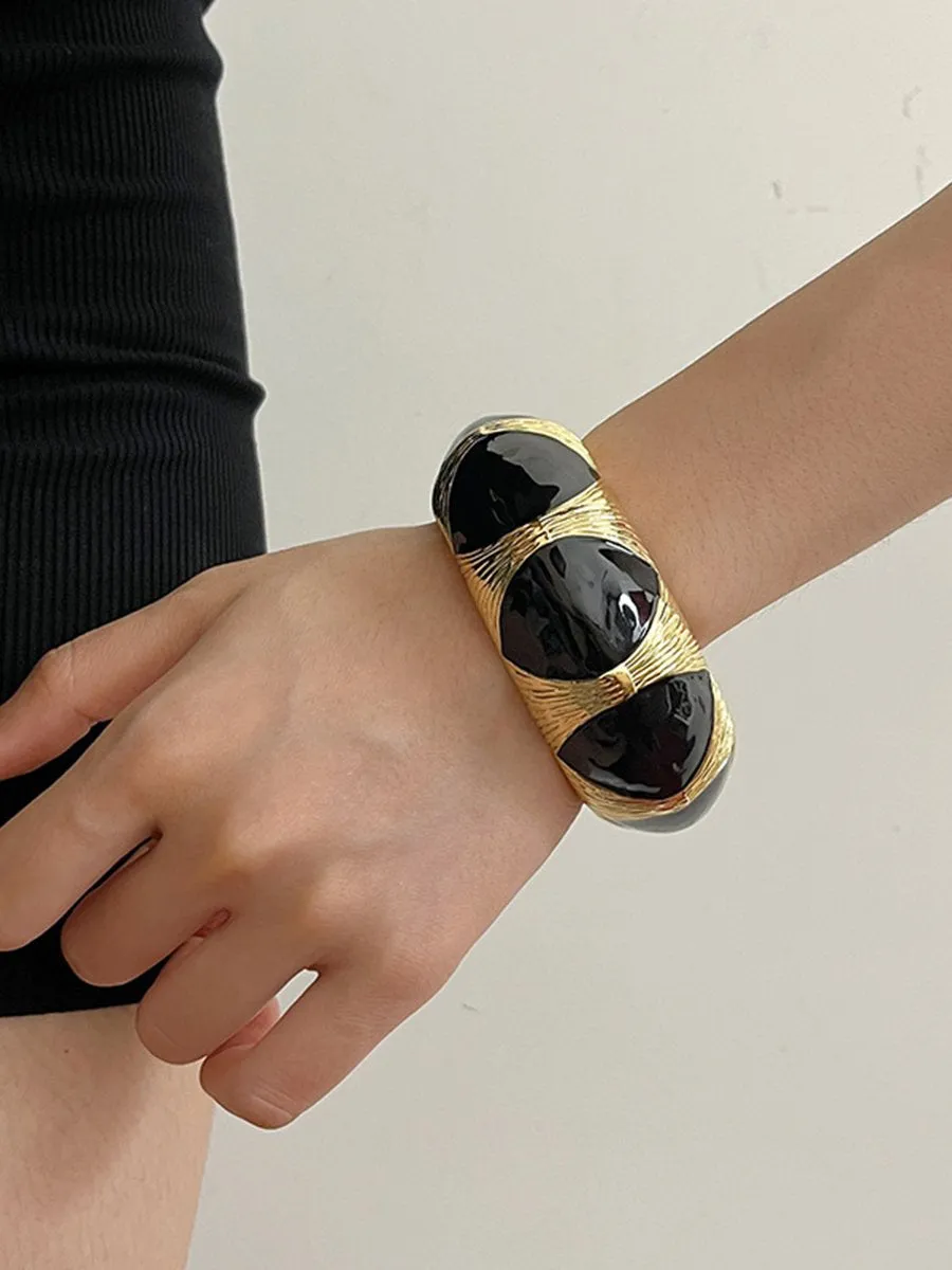 Women's Vintage Black Gold Enamel Open Bracelet